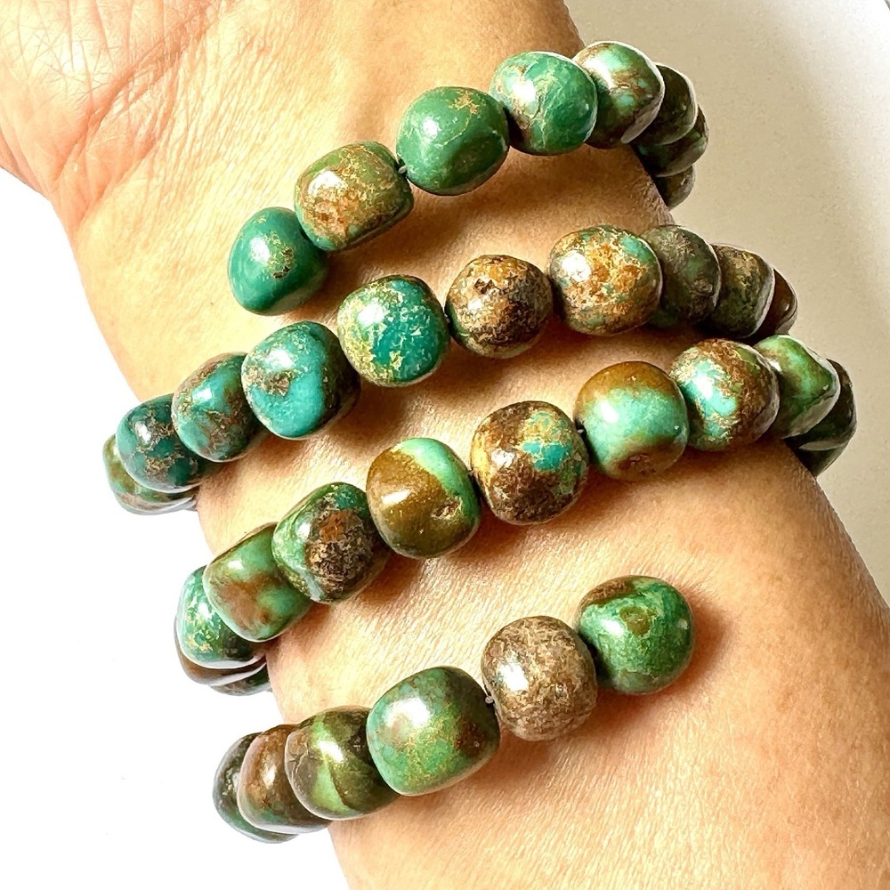 Navajo Turquoise Bracelet 10mm Wrap Native American Bead Memory Wire Bangle‎ USA